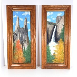 Pair of Yosemite National Park Landscape Paintings Waterfall El Capitan